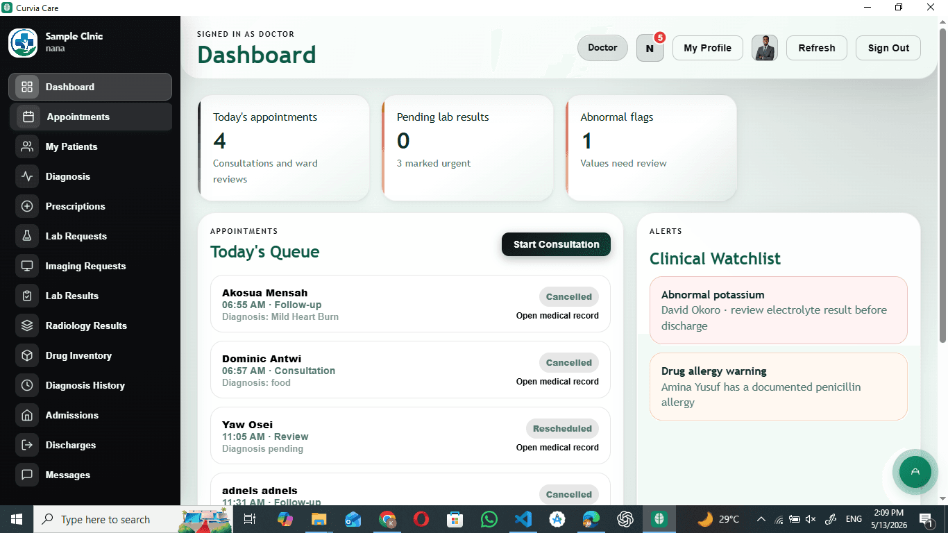 Curvia Care Desktop Dashboard